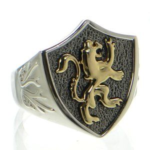 Men's 925 Sterling Silver Tri-color Lion Shield Ring